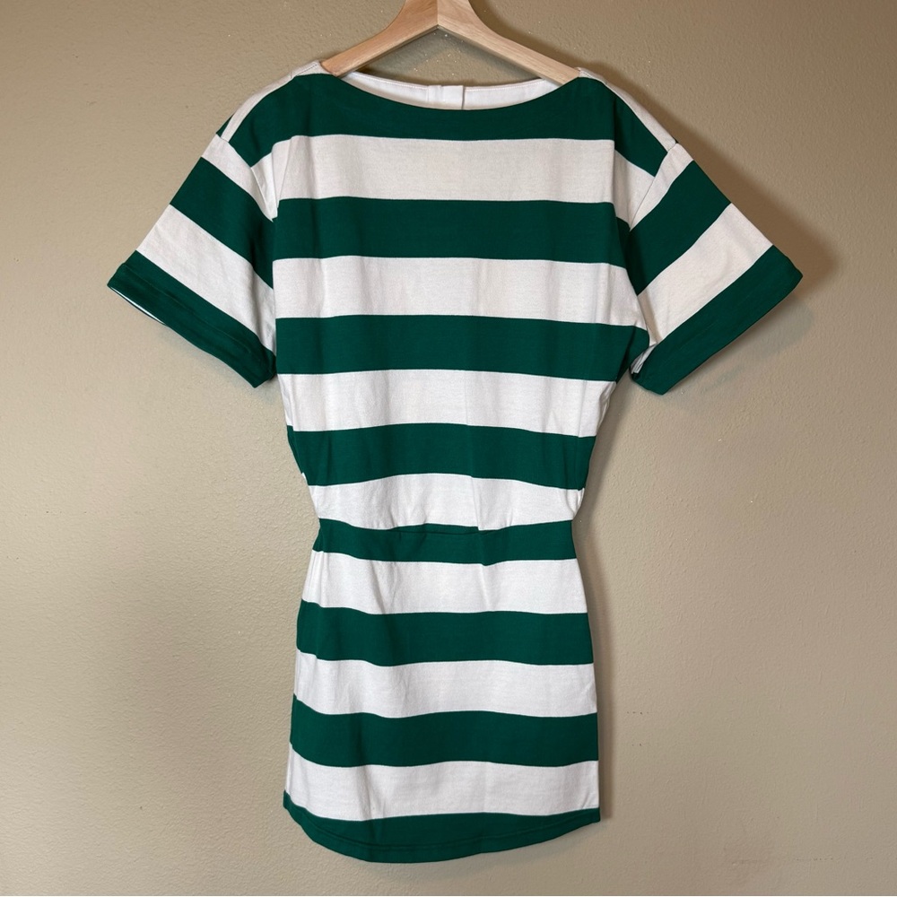 Helsa Rugby Organic Cotton Mini Dress Green Ivory Stripe NWT Size XS - Picture 2 of 8